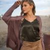 Silky Satin Lace V Neck Cami Top: Adjustable