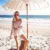 Striped Off Shoulder Top With Lace Trim 3/4
