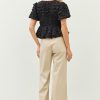 Romantic Babydoll Blouse With Bow Tie Textured Puff
