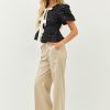 Romantic Babydoll Blouse With Bow Tie Textured Puff