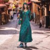 Dandelion Print Long Dress: Scoop Neck Bohemian Flounce